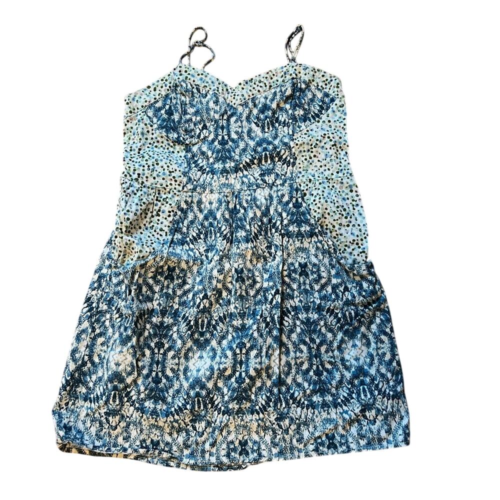 Mossimo Blue White Batik Boho Mini Dress Summer Festival Beach | L